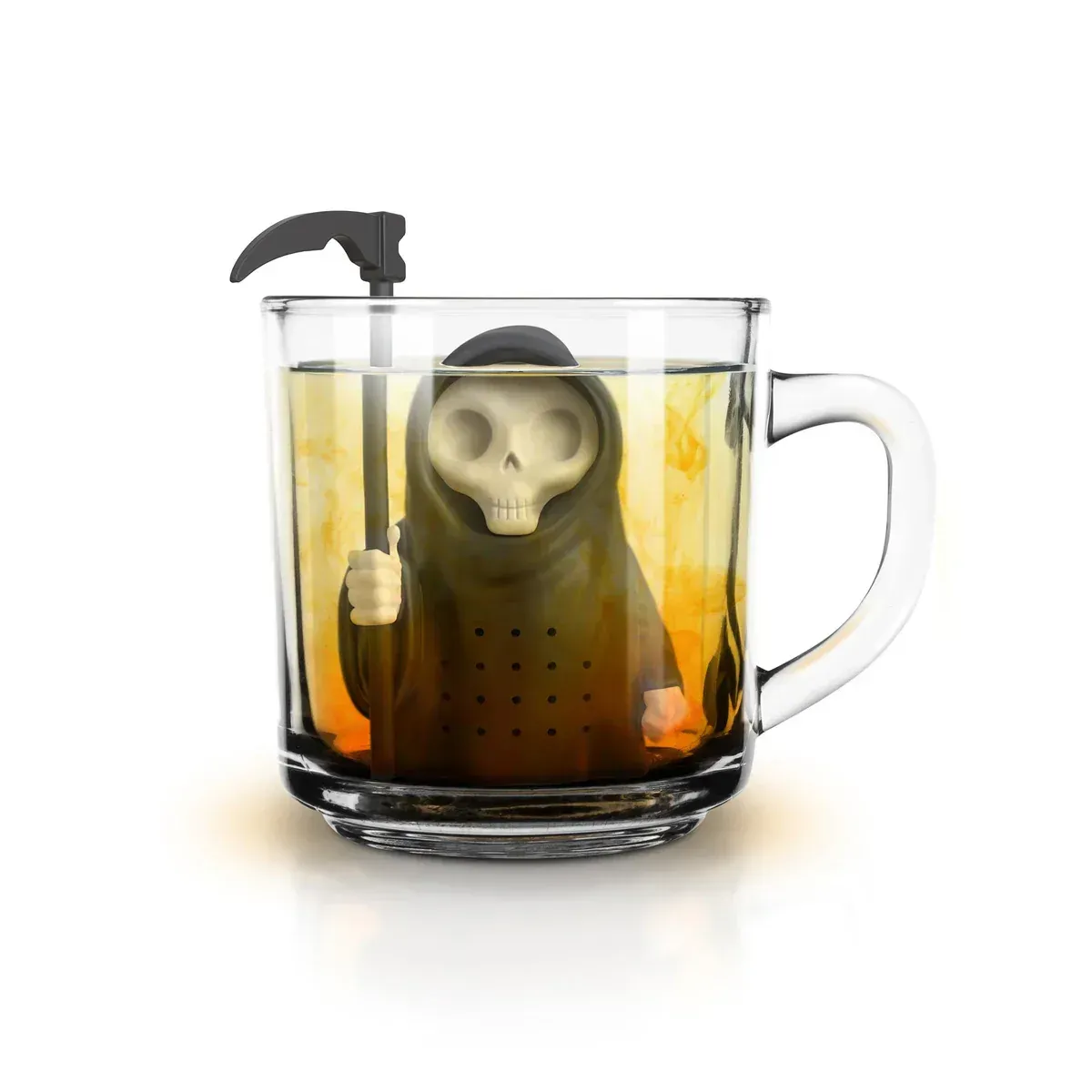 A cup of tea with a grim reaper in it