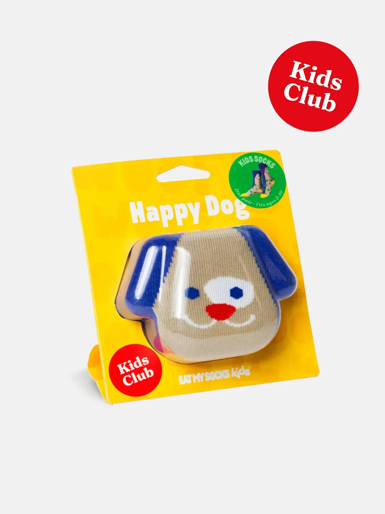 A yellow package with a happy dog on it.