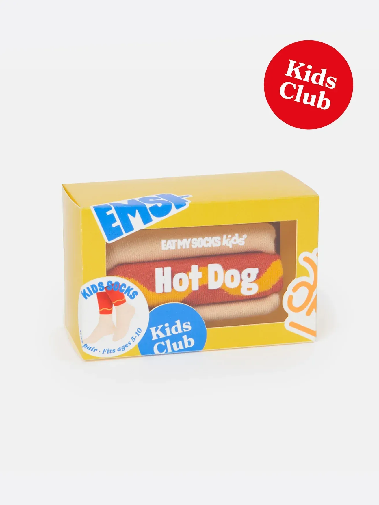 A box of socks that look like a hot dog
