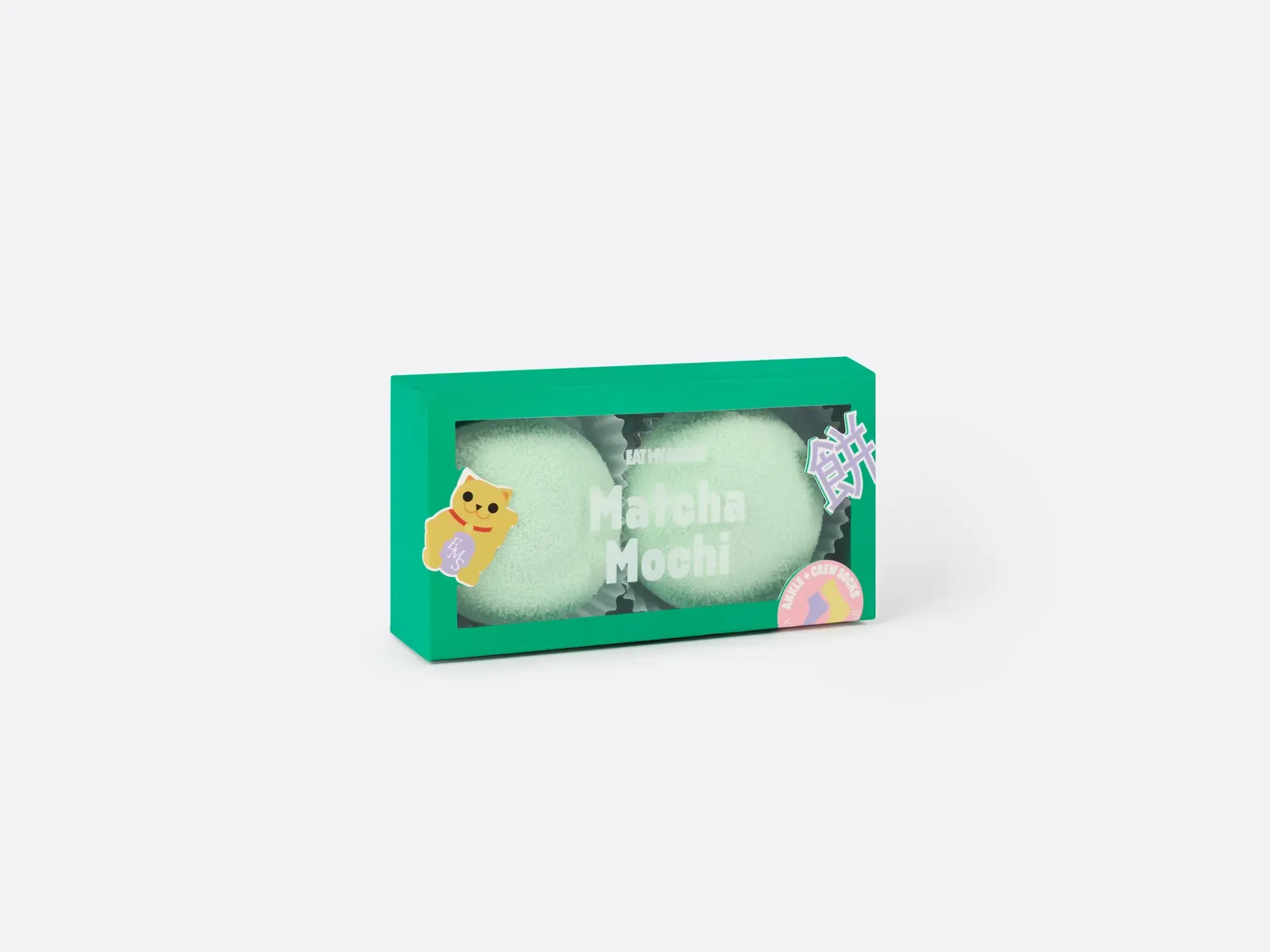 A box of matcha mochi with a bear on it.