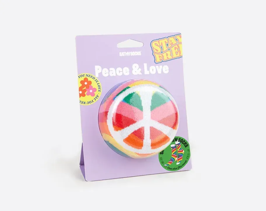 A purple box with a peace sign on it.