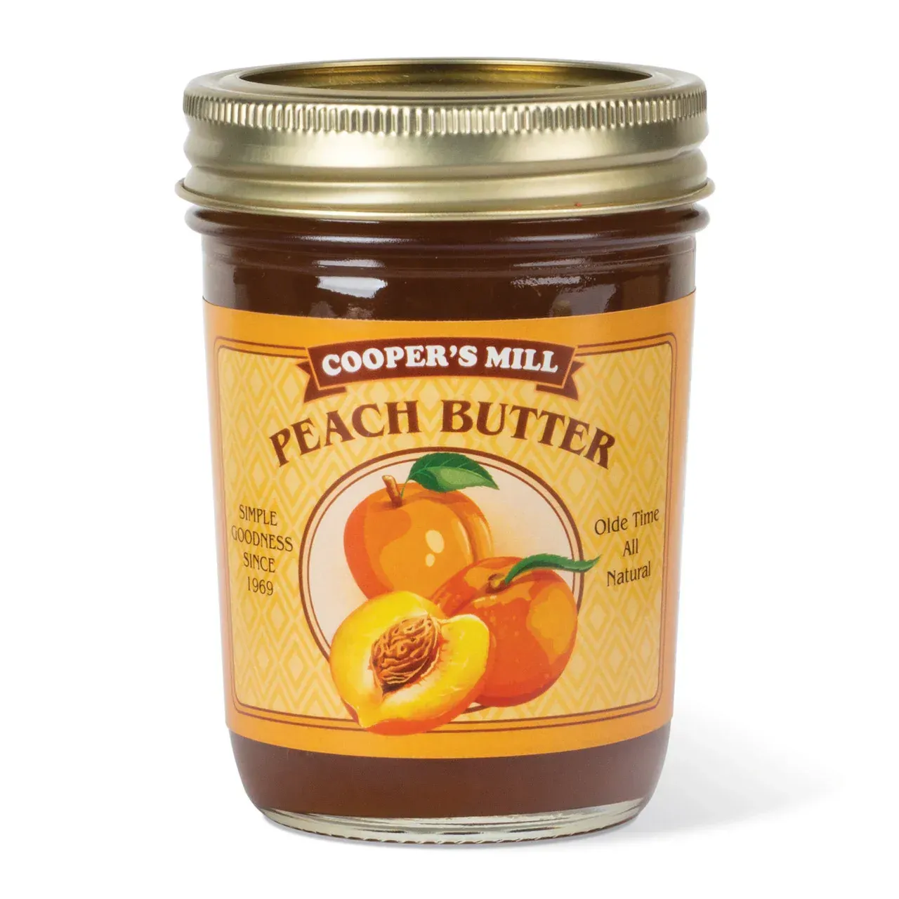 A jar of cooper 's mill peach butter