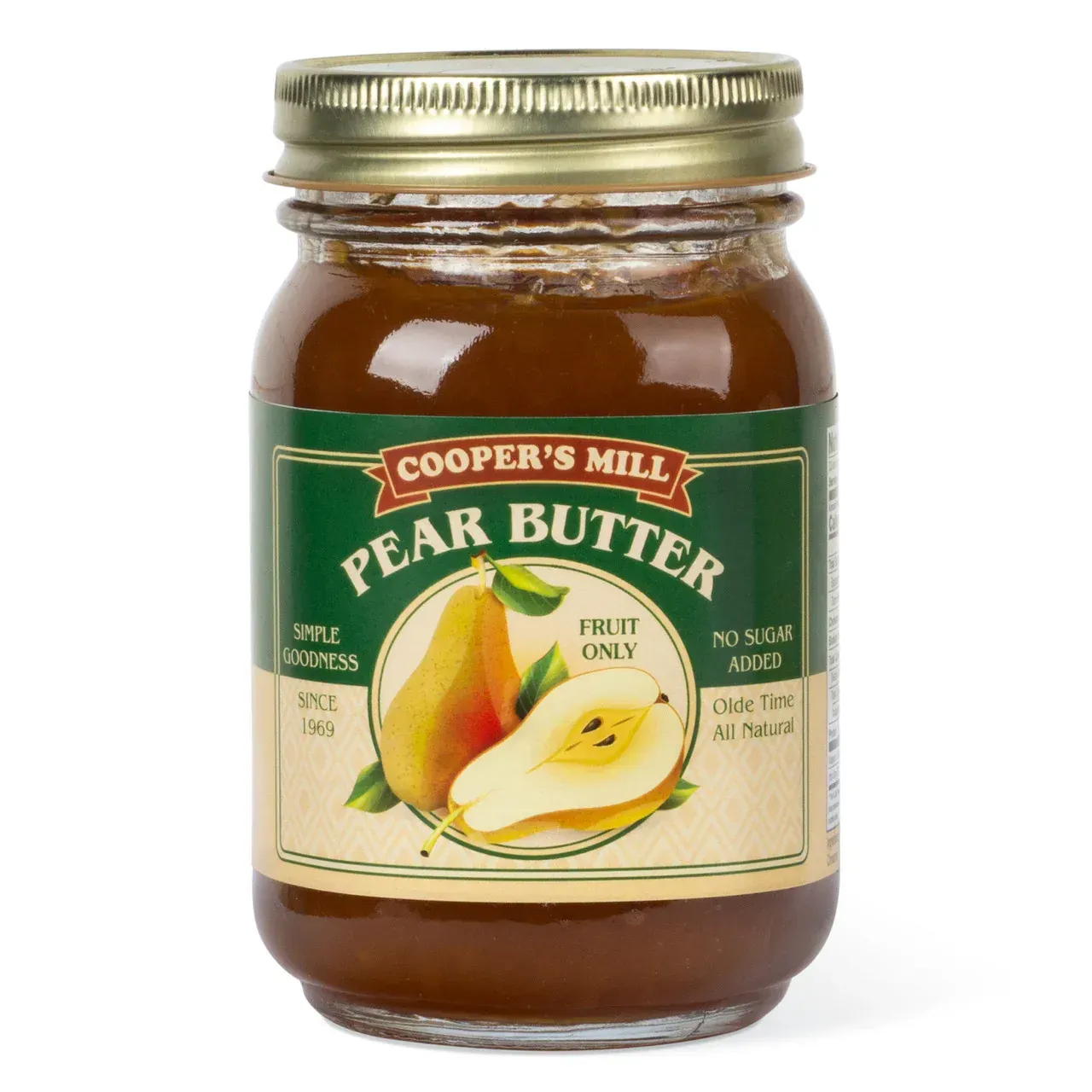A jar of pear butter from cooper 's mill