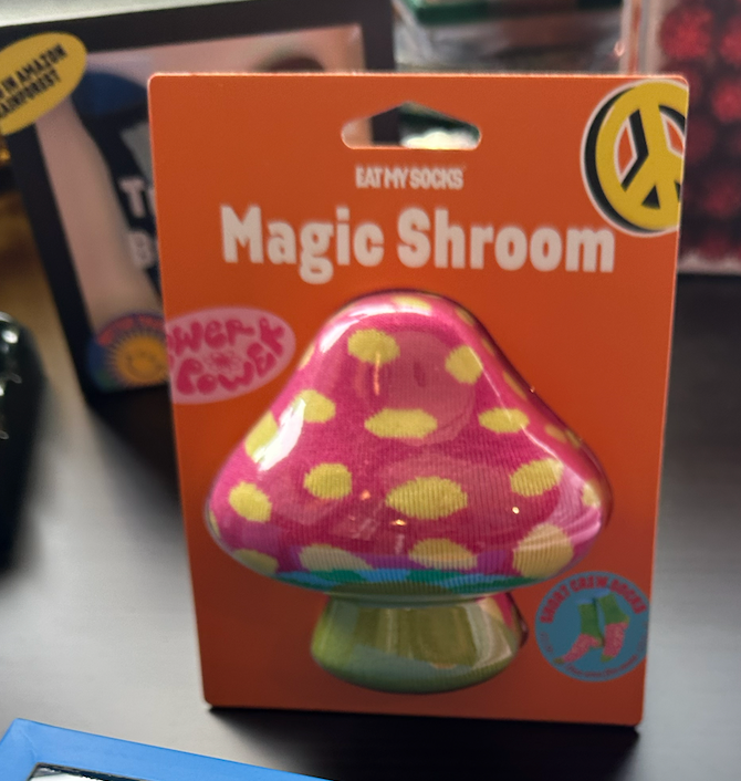 A box of magic shroom sits on a table