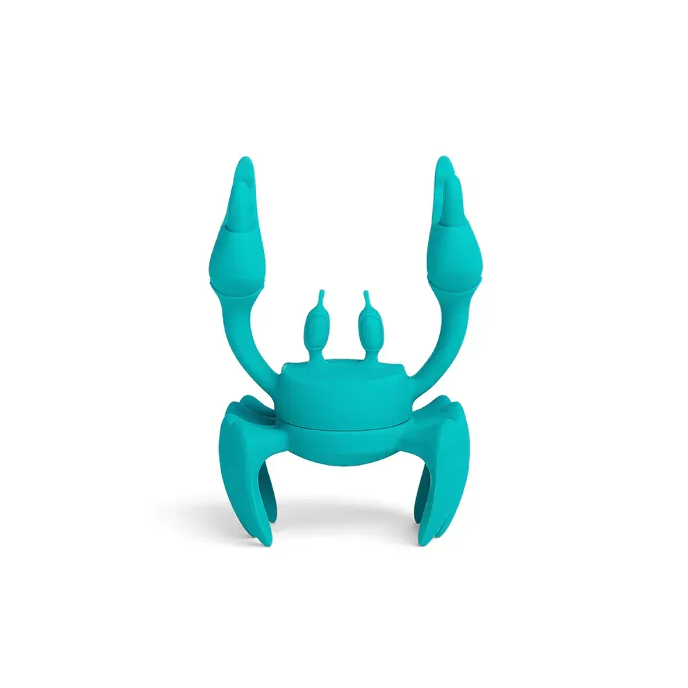 A blue crab with long claws on a white background
