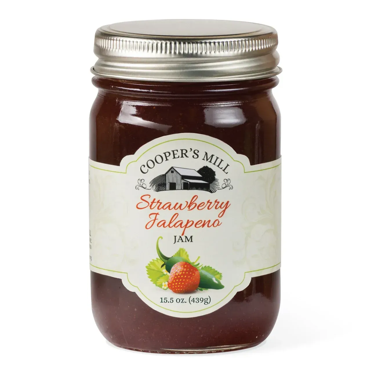 A jar of cooper 's mill strawberry jalapeno jam