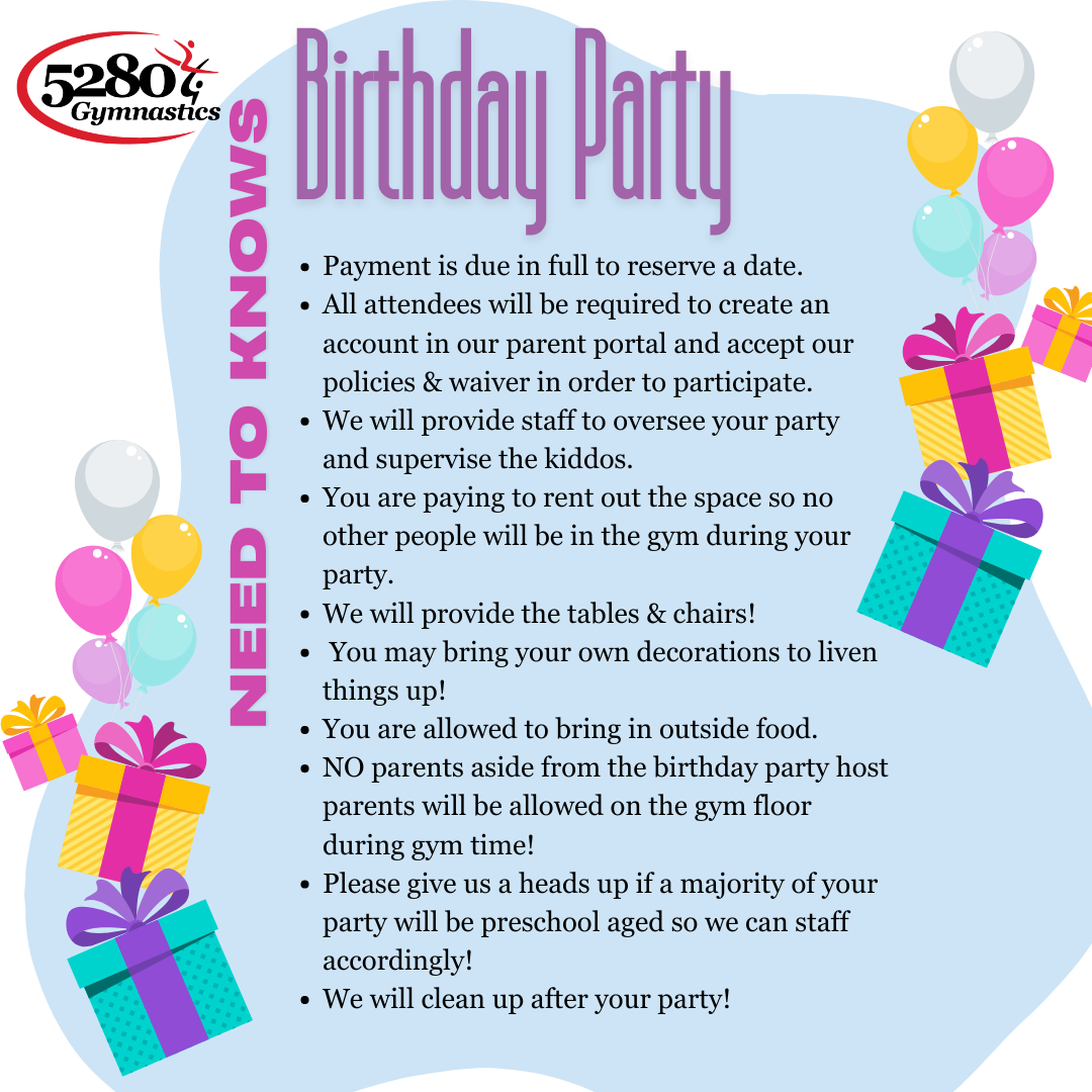 A poster for a birthday party with balloons and presents