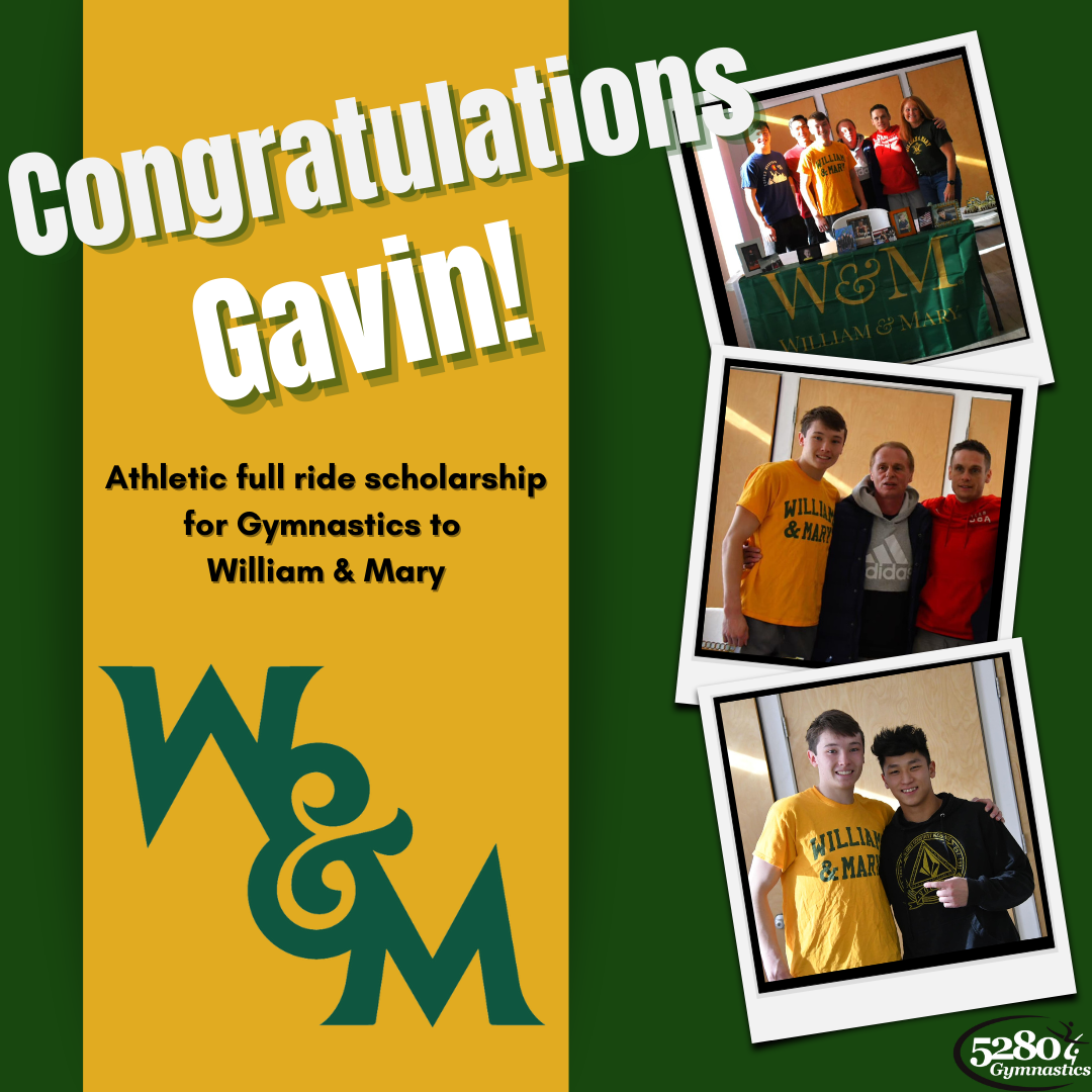 Congratulations gavin athletic full ride scholarship for gymnastics to william & mary