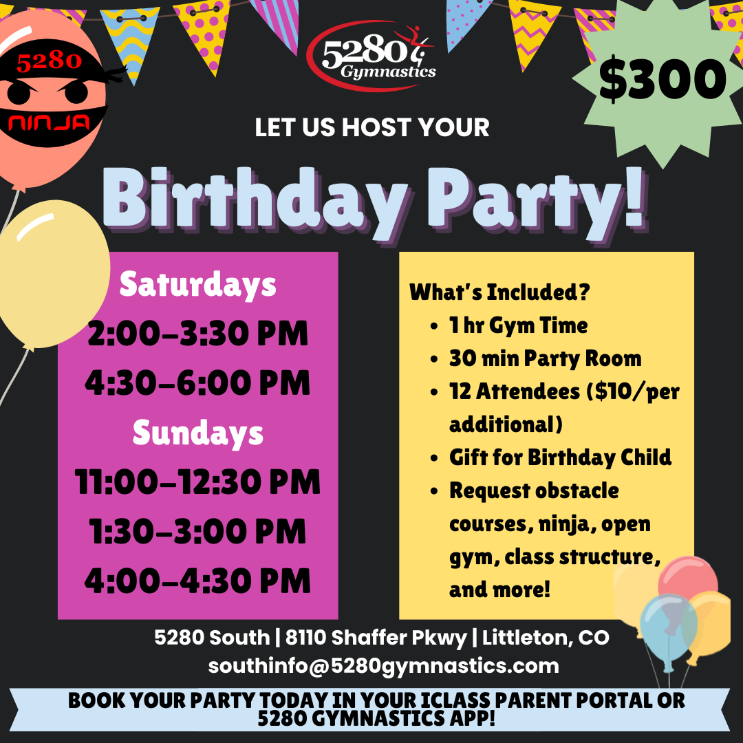 An advertisement for a birthday party that costs $ 300