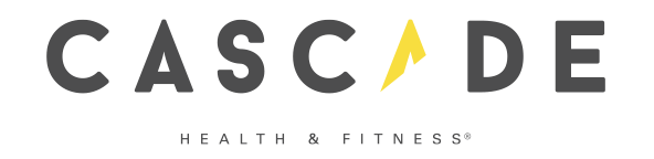 Logo for Cascade Health & Fitness featuring gray text with a yellow, arrow-shaped accent replacing the letter A.