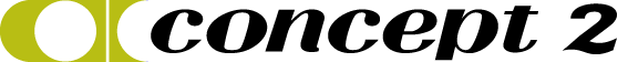 The Concept2 brand logo, featuring two lime-green interlocking circles followed by the black word 