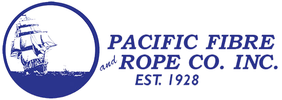 Blue logo with a sailing ship in a circle next to the text: Pacific Fibre and Rope Co. Inc. Est. 1928.