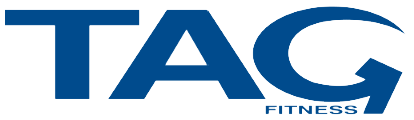 The dark blue logo for TAG Fitness with the letter G styled as an arrow.