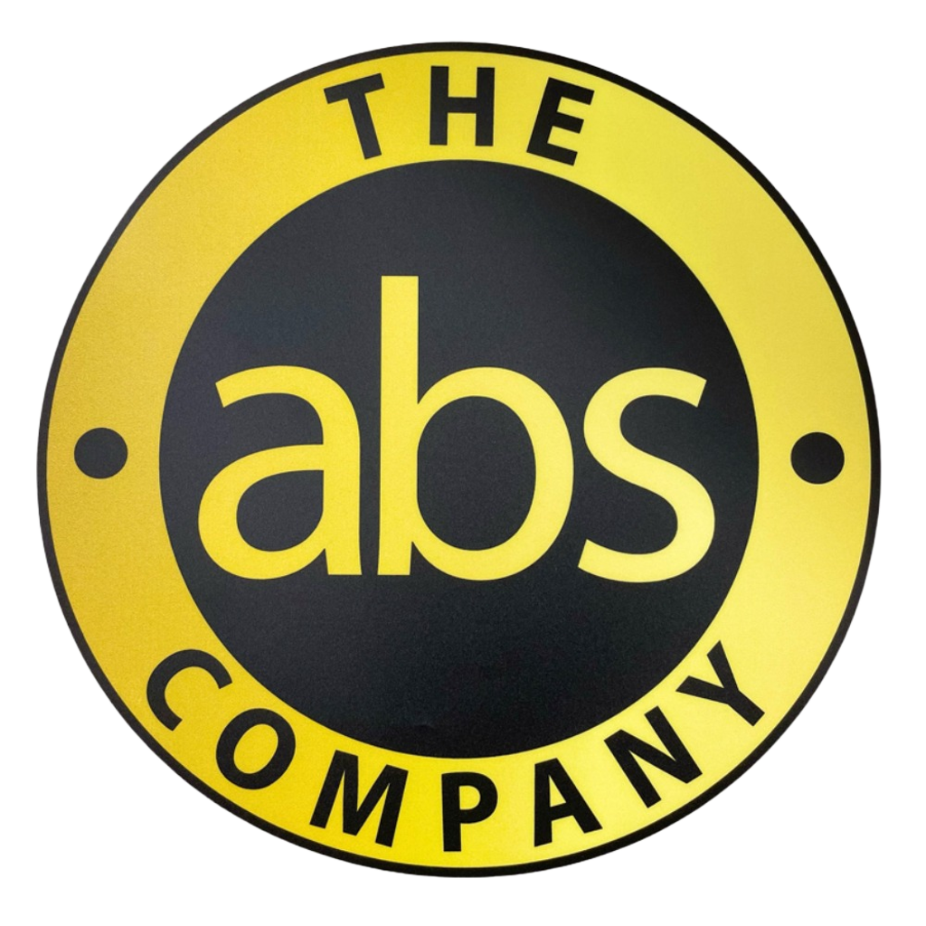 The logo for The Abs Company features the word "abs" in yellow inside a black circle, surrounded by a yellow ring.