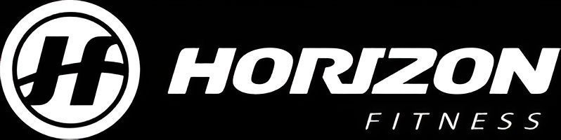 White Horizon Fitness logo on a black background, featuring a circular icon with the letters 
