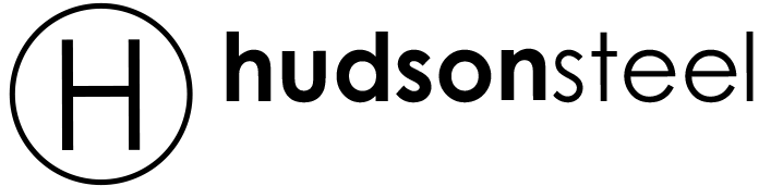 Logo for Hudson Steel featuring a capital letter H inside a circle, followed by the company name in black text.