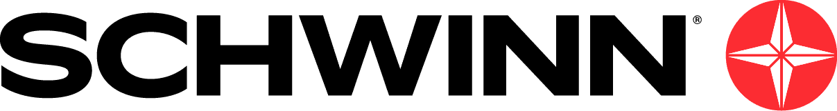 The black Schwinn logo with a red circular emblem featuring a white starburst design.