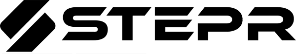 The STEPR logo featuring two thick, tilted, black rectangular bars followed by the text 