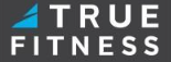 True Fitness logo featuring a blue triangular icon beside the white text 