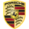 El emblema de Porsche, de color dorado, rojo y negro, presenta un caballo negro encabritado en el centro y astas a los lados.