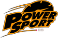 Logotipo de PowerSport.es con texto negro en negrita con contorno amarillo y un icono estilizado de veloc&iacute;metro encima.