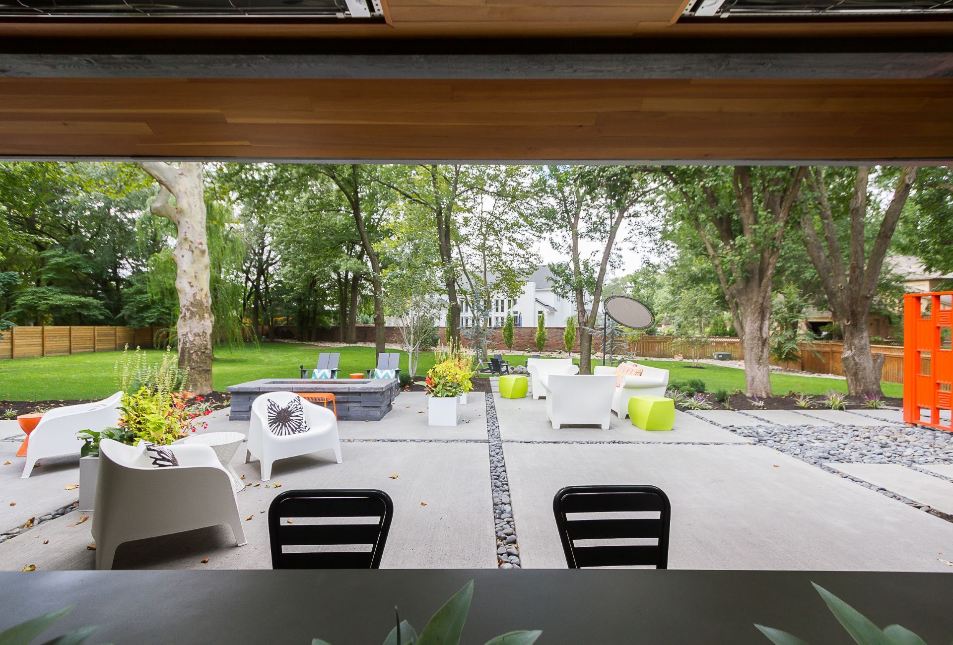 A view of a patio from inside a house