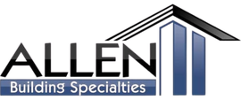 A logo for allen building specialties with a house on it