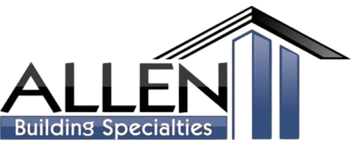 A logo for allen building specialties with a house on it