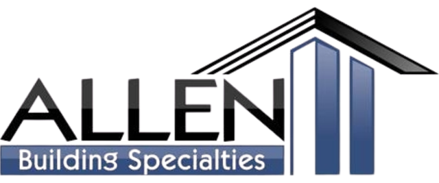 A logo for allen building specialties with a house on it