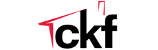 A black and red logo for ckf on a white background.