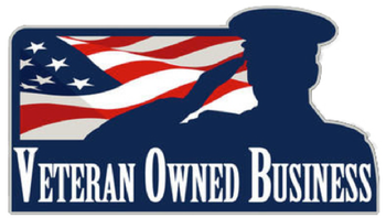 a veteran owned business logo with a soldier saluting the american flag
