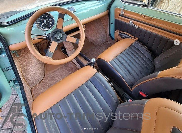 American pick-up with customised brown leather steering wheel