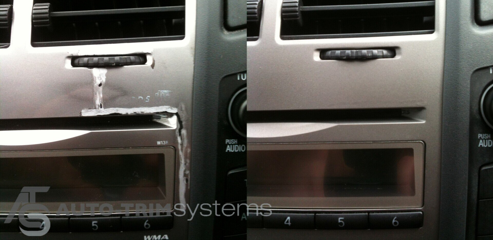 Cosmetic repair to leaked air conditioner unit on on car dashboard