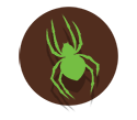 Green spider icon on a brown circle.