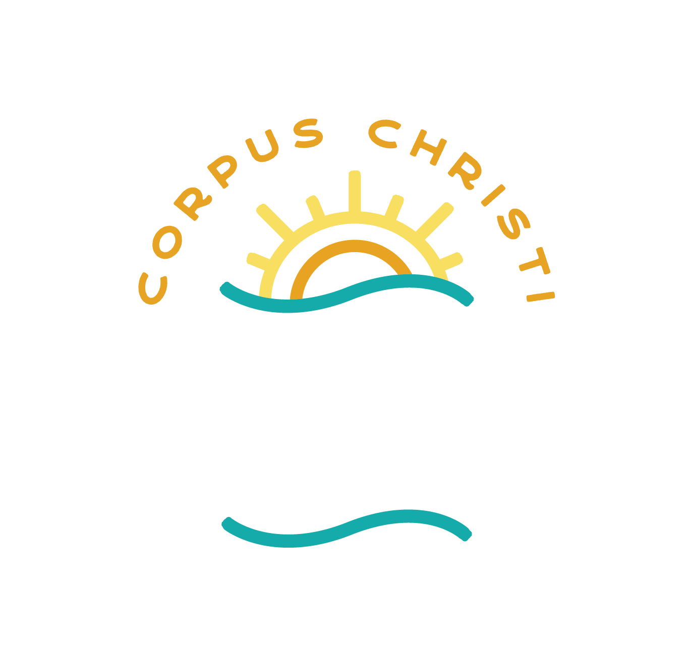 Corpus Christi logo with yellow sun and teal waves on white background