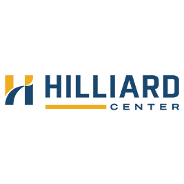 Hilliard Center logo in navy and gold on a white background