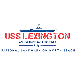 USS Lexington Museum on the Bay logo with ship silhouette and National Landmark on North Beach text