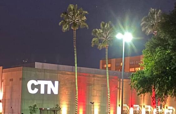 Night shot of a building with