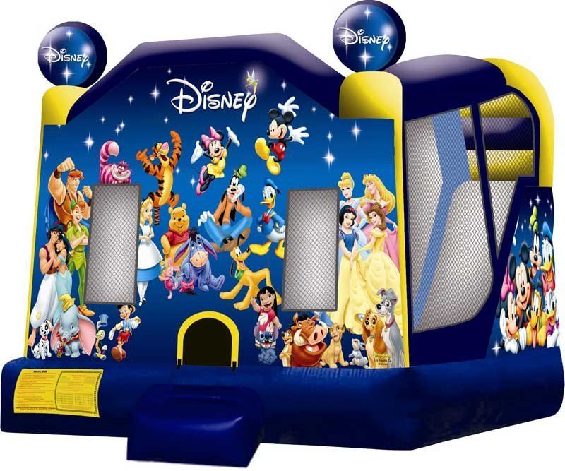 A bouncy house with disney characters on it