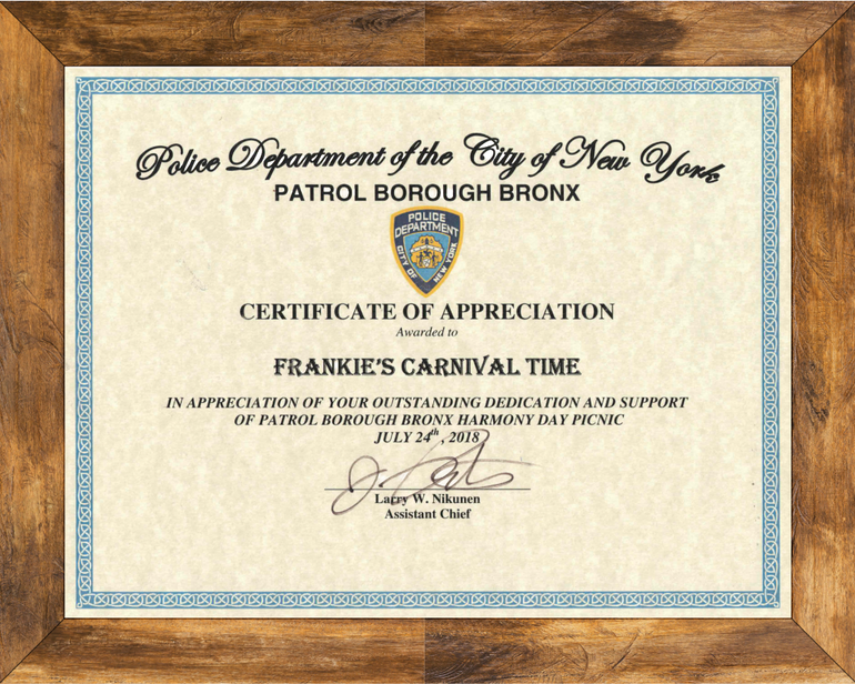 NYPD Certificate of Appreciation NYPD Certificate of Appreciation