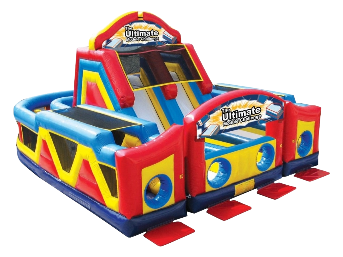 An inflatable obstacle course with the word ultimate on it
