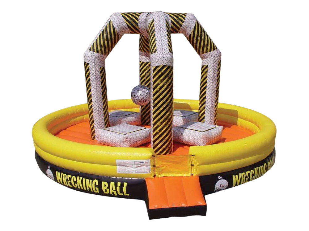 An inflatable wrecking ball with a ball in the middle