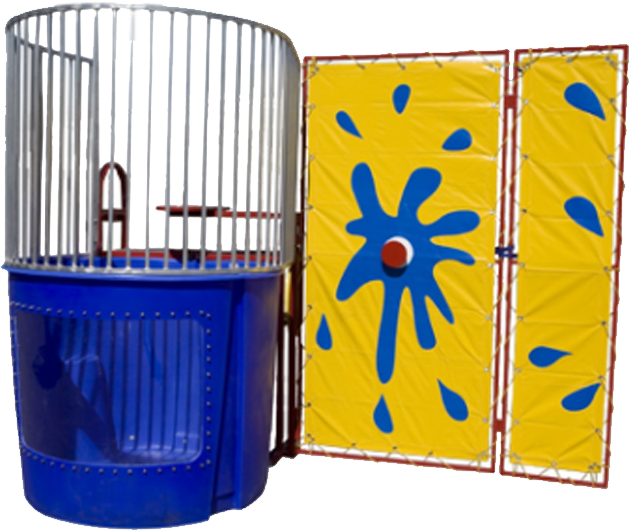 A blue bucket with a yellow and blue splash on it