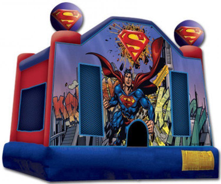 A bouncy house with superman on it