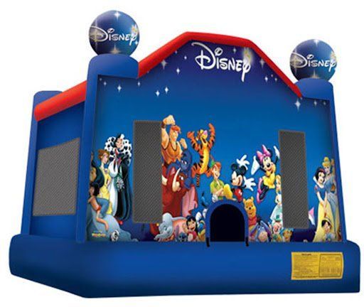 A bouncy house with disney characters on it
