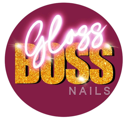 Gloss Boss Nails logo: white script 