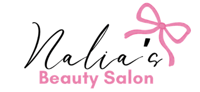 Nalia’s Beauty Salon logo in black and pink with a pink bow
