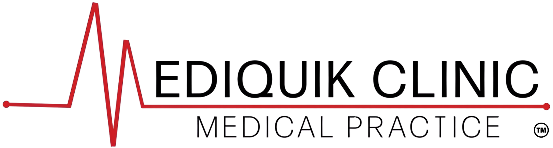 Logo for MediQuik Clinic: red pulse line and text 