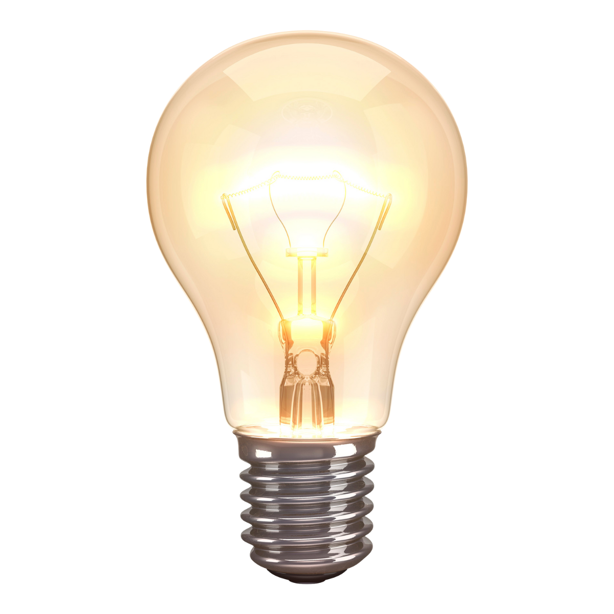 Lit incandescent light bulb.