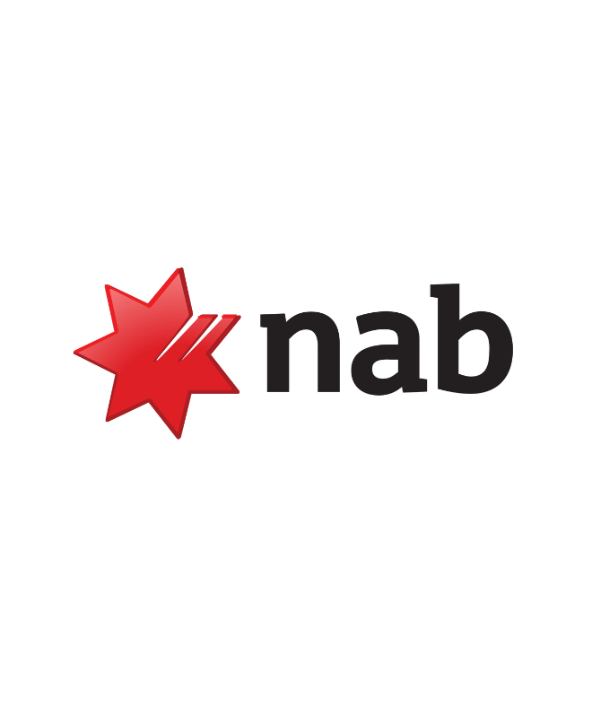NAB logo: Red, eight-pointed star emblem with the letters